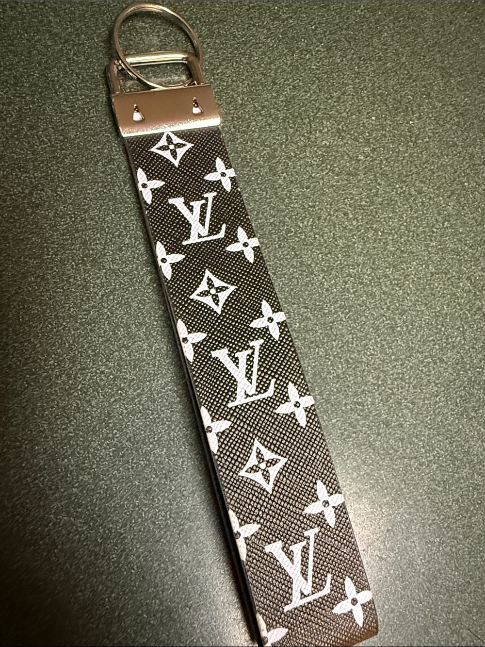 Designer Monogram Key & Card Holder Strap in Black & White. Black Glitter Inside